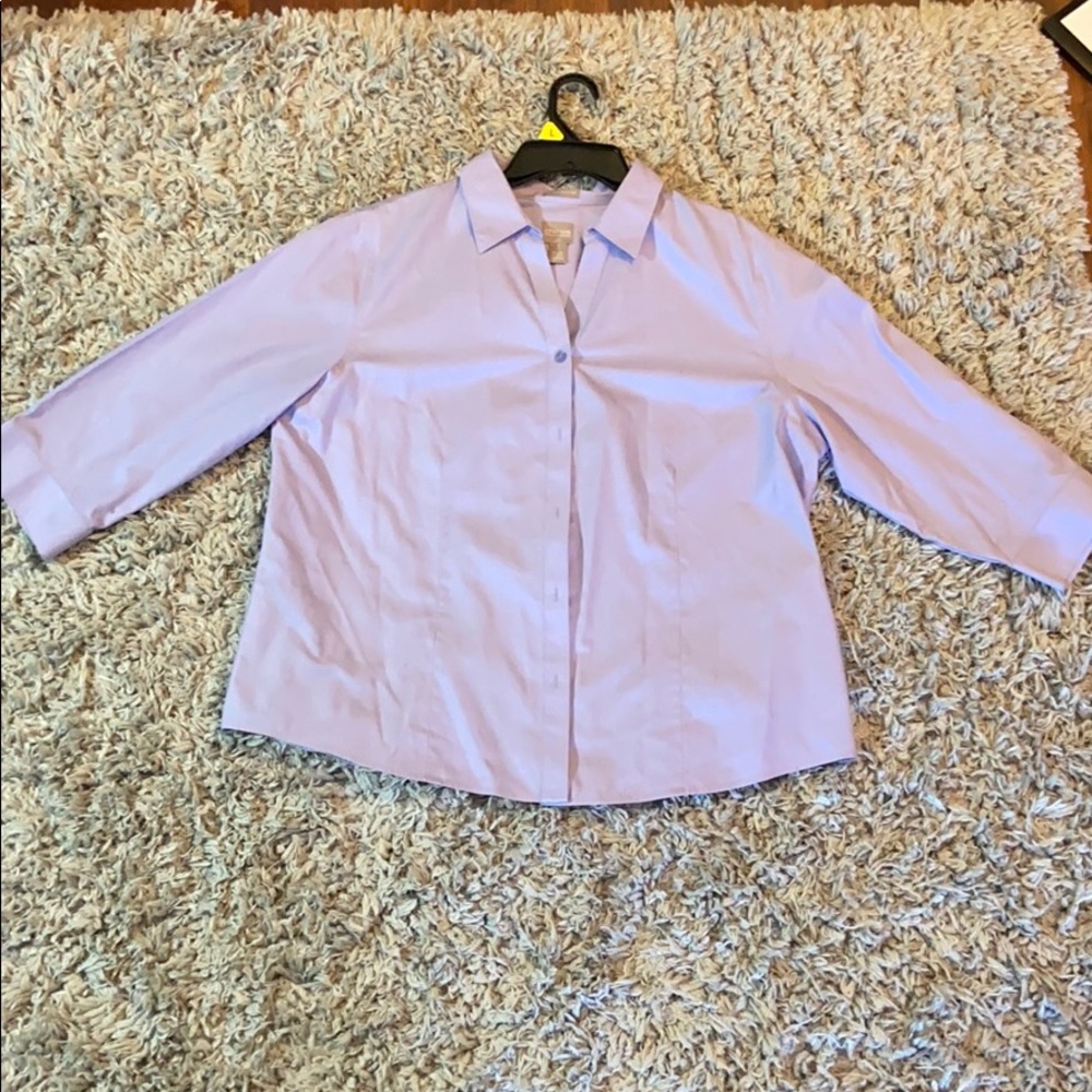 Women’s light purple button up shirt, 3/4 sleeve